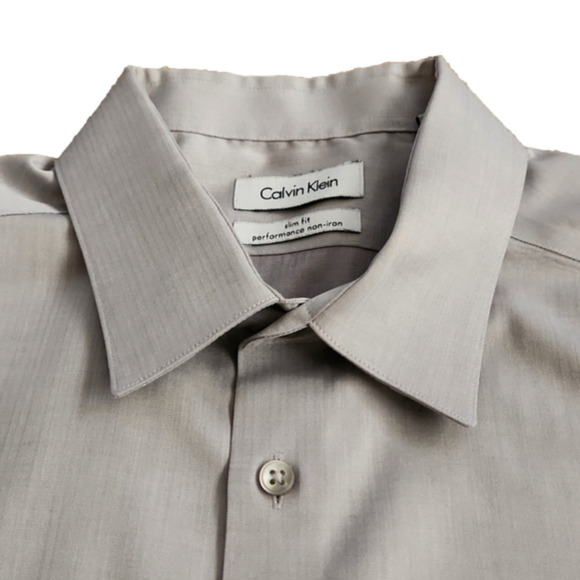 3/$20 Calvin Klein Gray Slim Fit Button-Up Dress Shirt - Picture 4 of 9